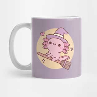 Cute Axolotl Witch Flying On A Broom Over The Moon Mug